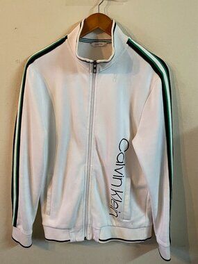 CALVIN KLEIN MEDIUM WHITE MOCK NECK ZIP-UP JACKET